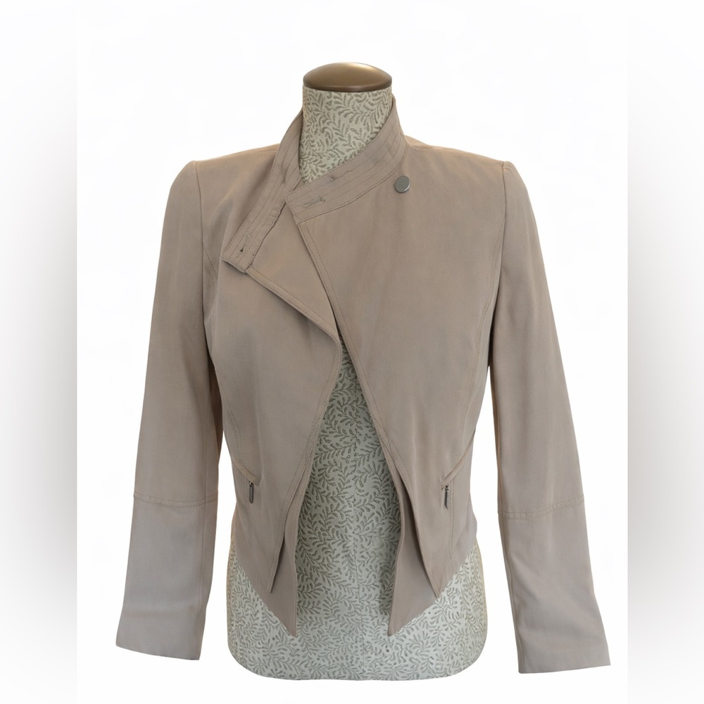 White House Black Market Taupe Leather inspired Asymmetrical Zip Jacket